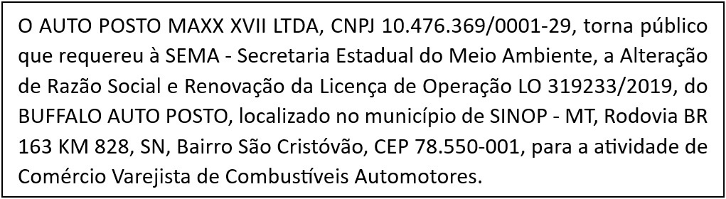 Pedido de LO Auto Posto Maxx XVII Ltda