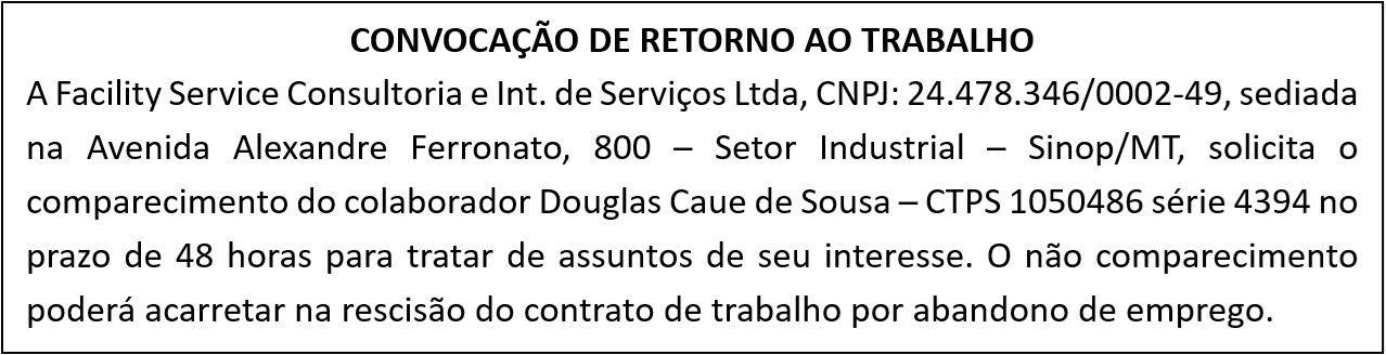 Convocação de retorno ao trabalho - Douglas Caue De Sousa