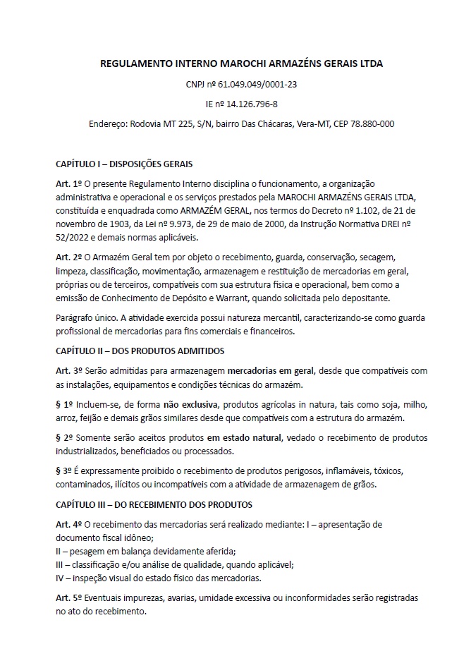 REGULAMENTO INTERNO MAROCHI ARMAZÉNS GERAIS LTDA