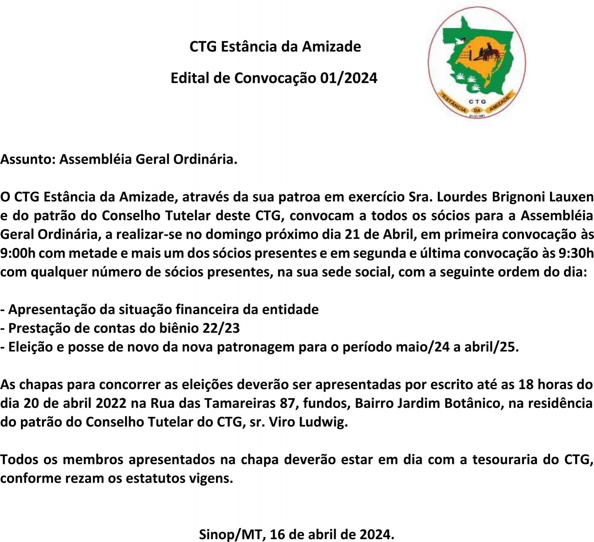 Edital de Convocação 01/2024 - CTG Estância da Amizade