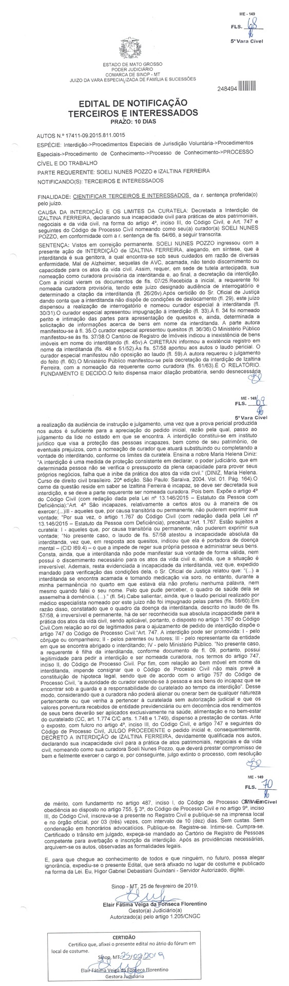 Edital de notificação de terceiros interessados à Título de Utilidade Pública