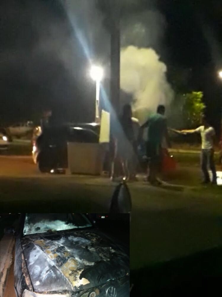 Carro pega fogo na rua e assusta moradores em Sinop