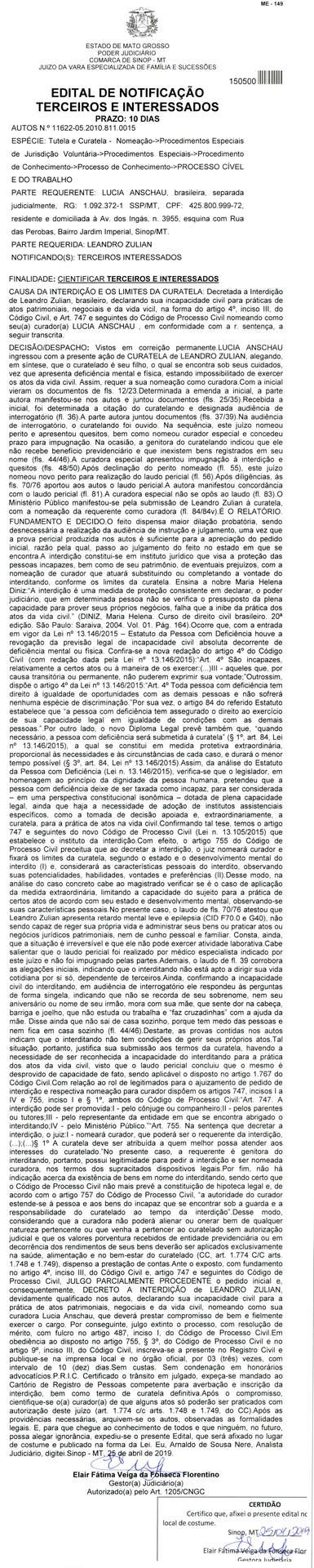 Edital de notificação terceiros interessados