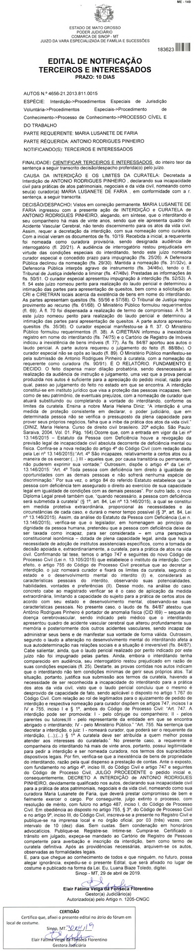 Edital de notificação de terceiros e interessados
