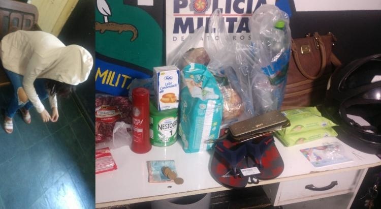 Mulher é presa após ser flagrada furtando mercadorias em supermercado
