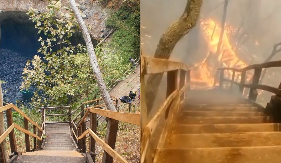Incêndio destrói vegetação e escadaria de ponto turístico em MT