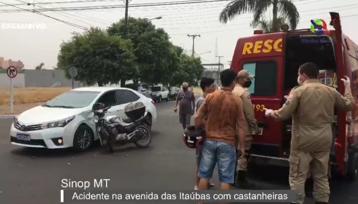 Acidente entre carro e moto é registrado na área central de Sinop
