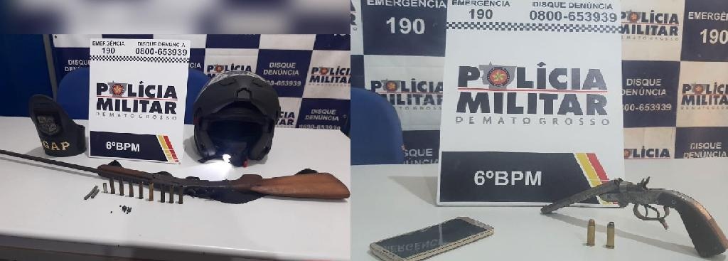 PM apreende armas de fogo e munições em dois bairros de Cáceres