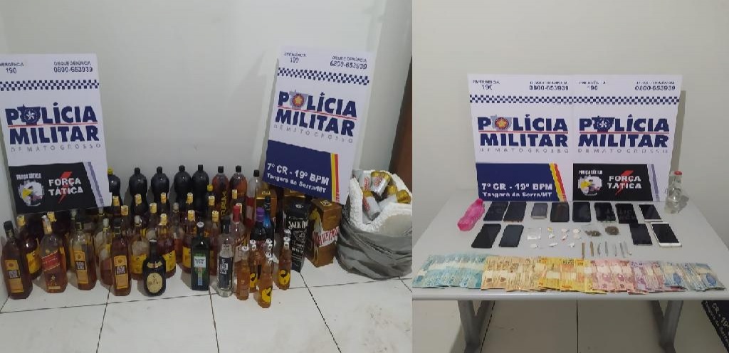 PM fecha festa e apreende porções de drogas em Tangará da Serra