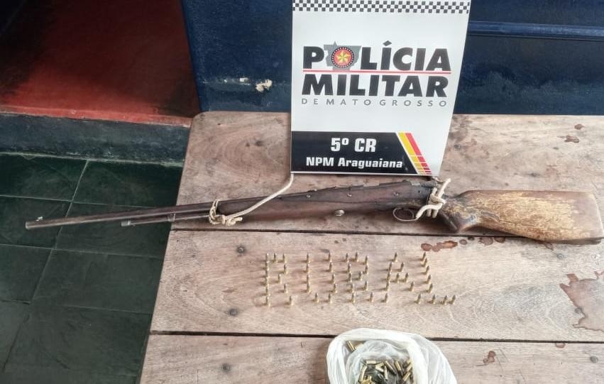Rifle é apreendido com homem em zona rural de Araguaiana