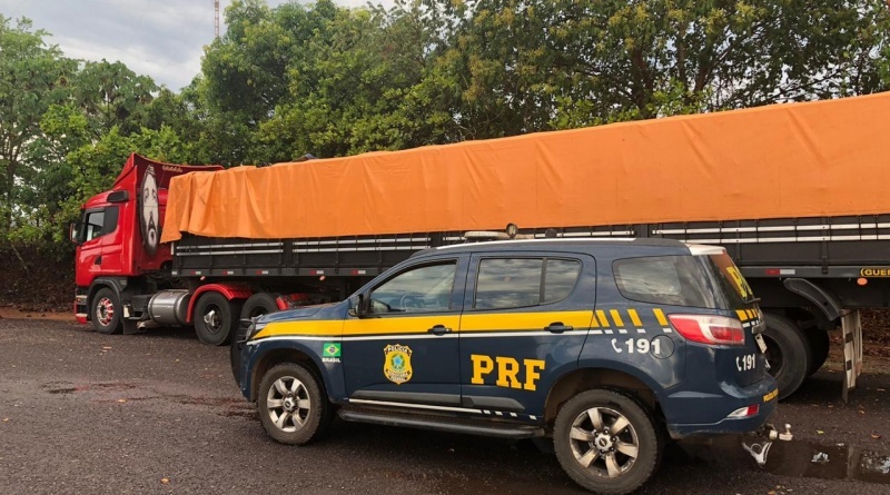 Madeira ilegal é apreendida pela PRF em carreta