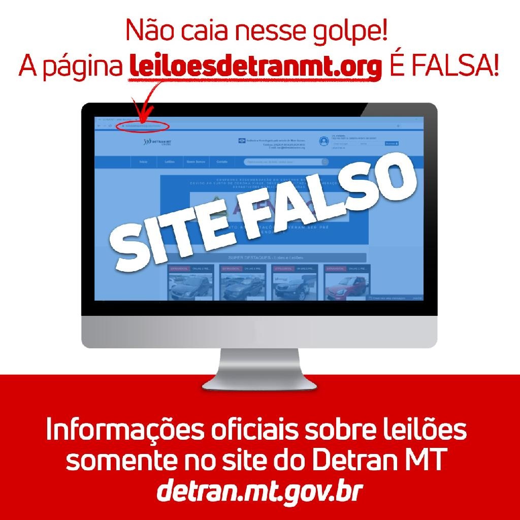 Detran-MT alerta usuários sobre site falso de leilões de veículos