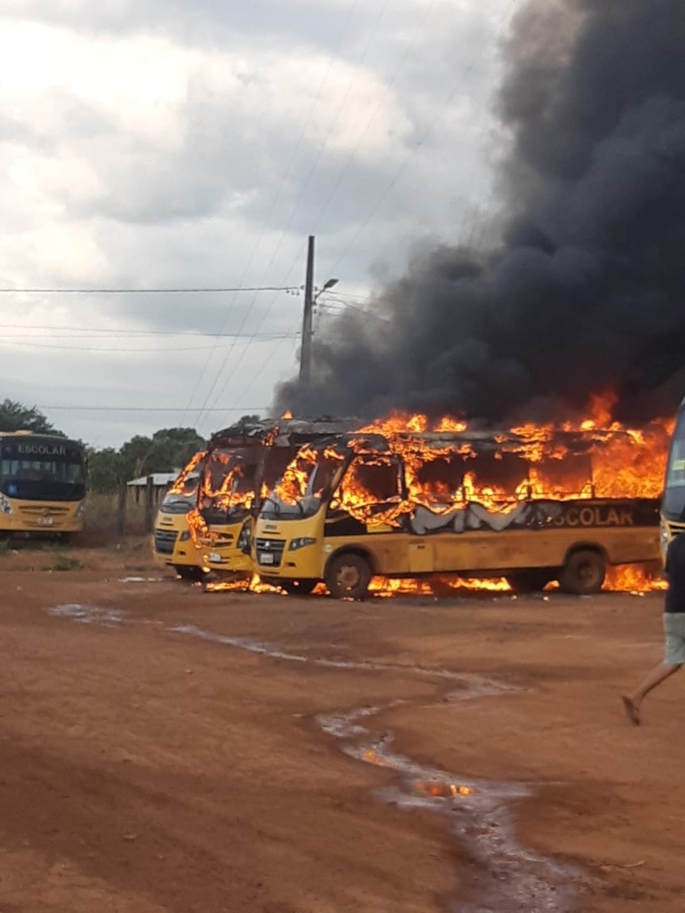 Incêndio destrói três micro-ônibus e um ônibus em MT