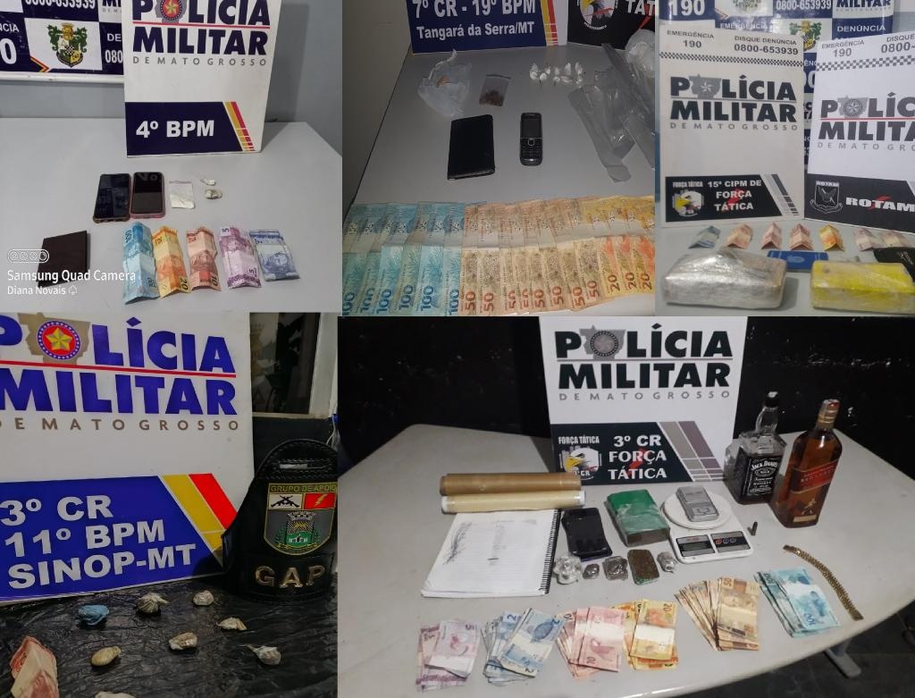Drogas tiradas e circulação e nove são detidos em Várzea Grande, Tangará da Serra, Sinop e Campo Verde