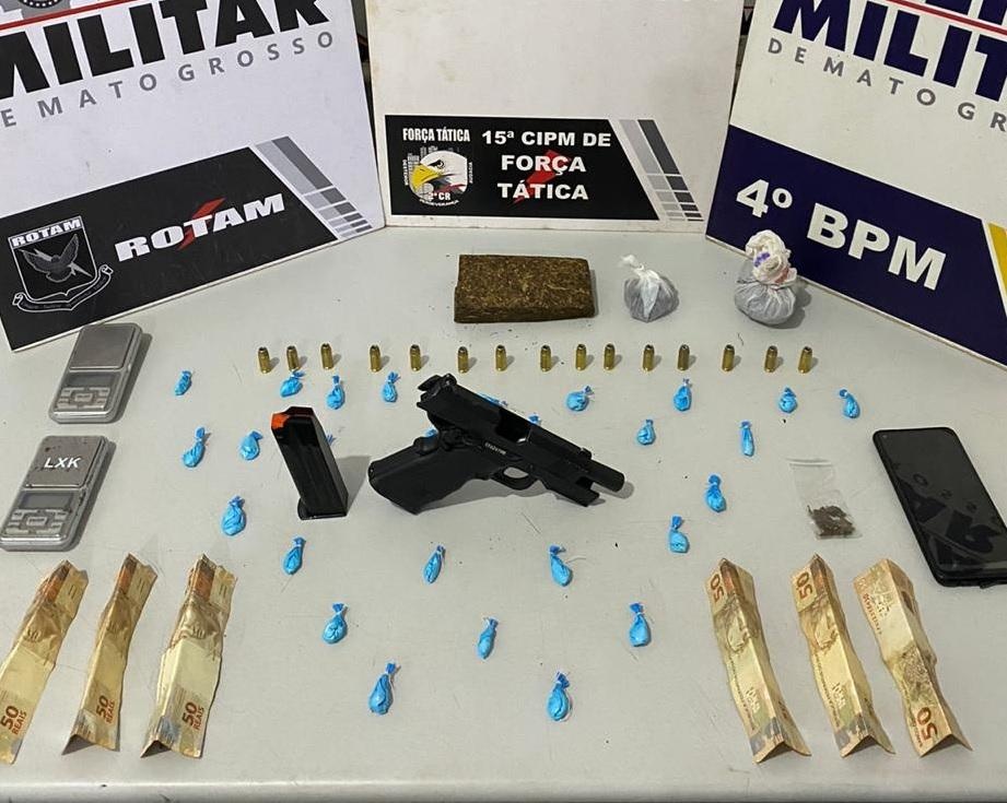 Força Tática prende trio com droga e recupera pistola roubada