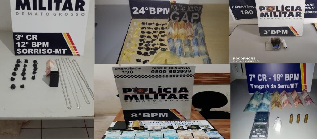 PM prende sete e retira drogas de circulação em quatro cidades de MT