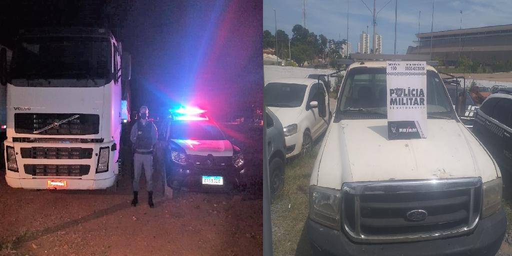 Polícia Militar recupera caminhonete e bitrem