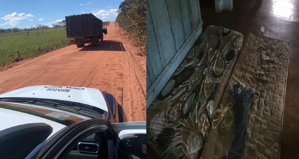 PM recupera caminhões com bois roubados de fazenda