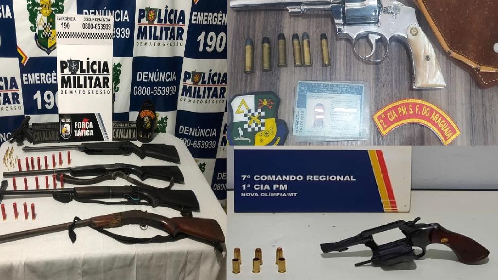 Armas de fogo são apreendidas pela PM em três cidades de MT