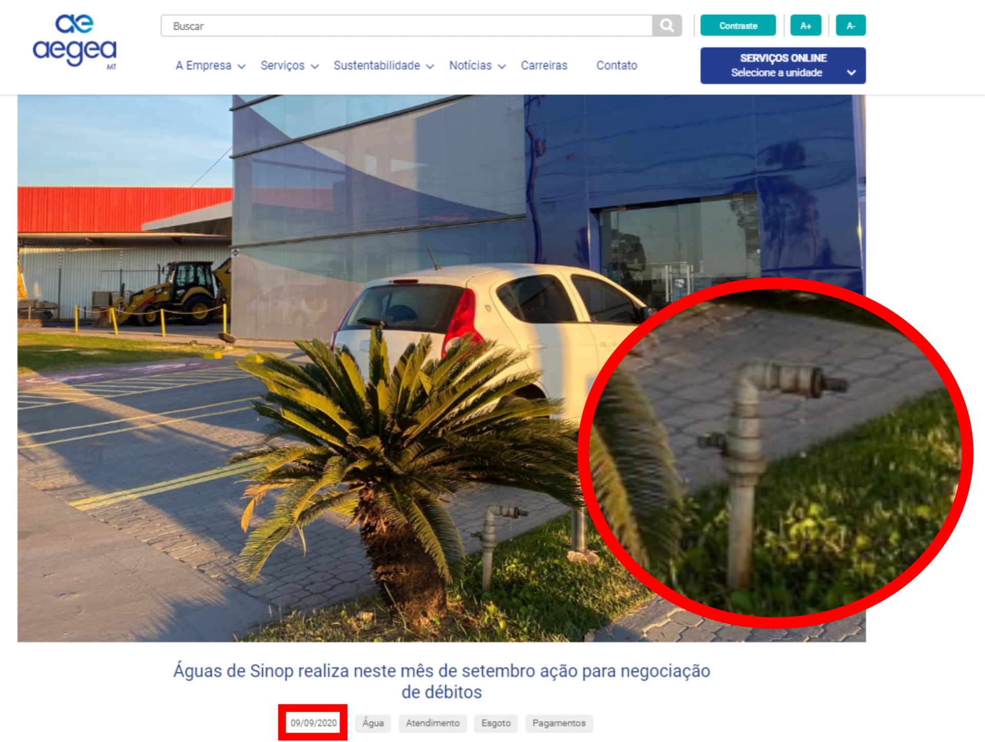 Águas de Sinop tem duas torneiras vazando na frente da sua sede
