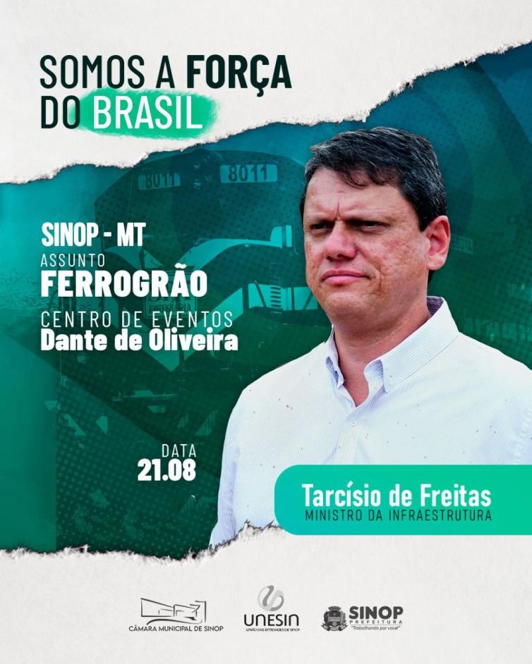 Ministro da Infraestrutura participa de evento sobre Ferrogrão em Sinop nesse sábado (21)