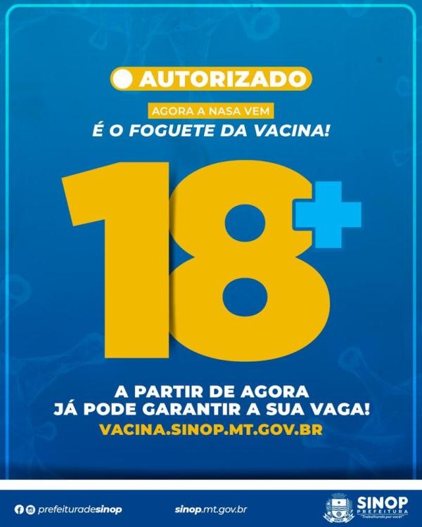 Prefeitura libera agenda para vacinação de jovens com 18 anos ou mais