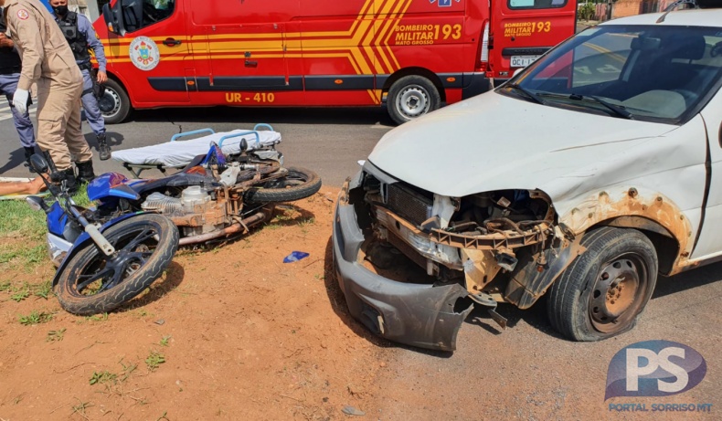 Duas pessoas ficam feridas após colisão entre moto e picape em Sorriso