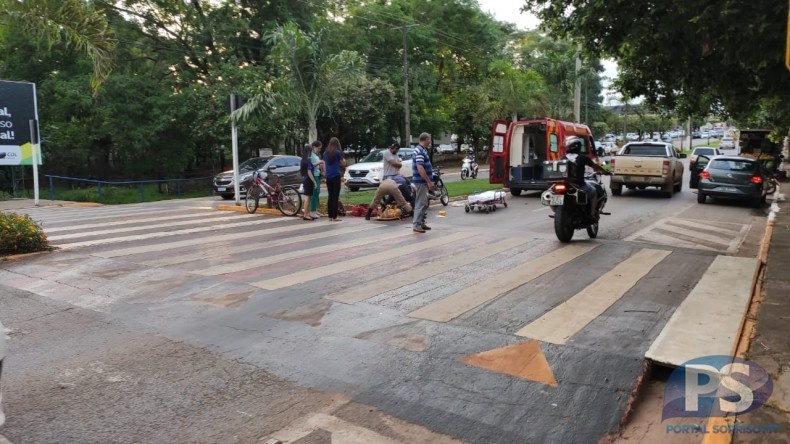 Sorriso: Ciclista é atropelada por motocicleta na avenida Tancredo Neves