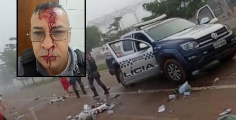 Sargento leva 25 pontos na cabeça após ser atingido por garrafas de vidro durante 'revolta' de populares