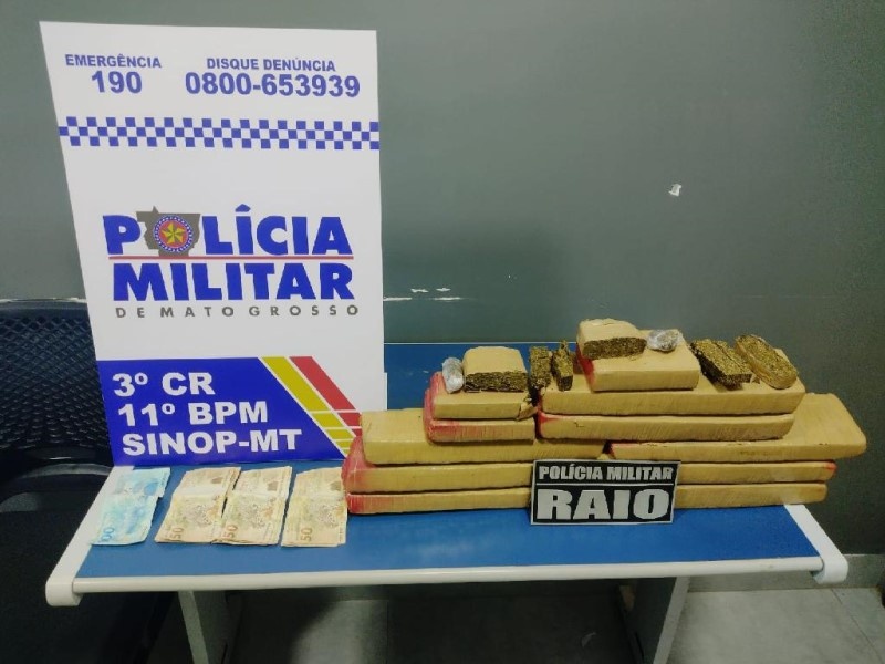 Sinop: PM prende três pessoas por tráfico de drogas e apreende 15 kg de maconha