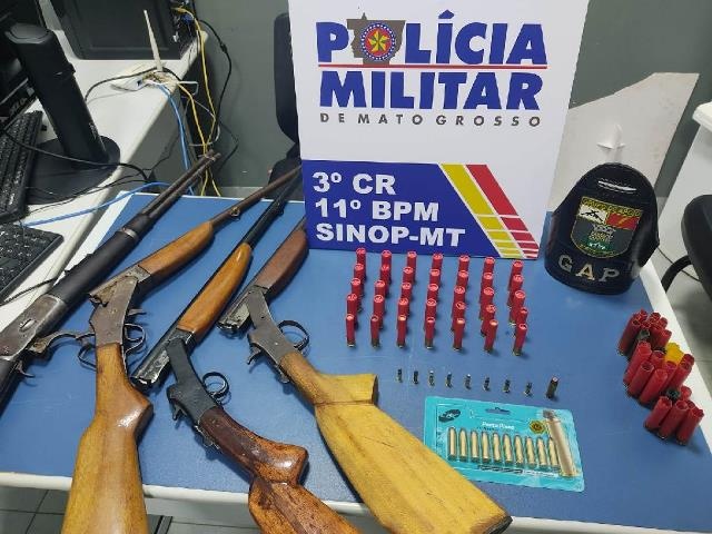 Sinop: PM apreende armas e munições e prende homem por porte ilegal