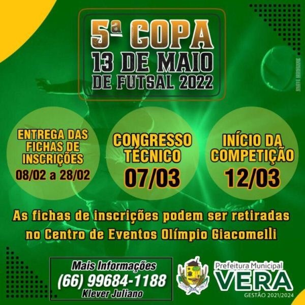 Departamento de Esportes abre inscrições para a 5ª Copa 13 de Maio de Futsal de Vera
