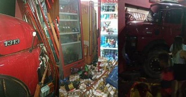 Caminhão invade distribuidora e atropela 5 pessoas; mulher tem perna dilacerada