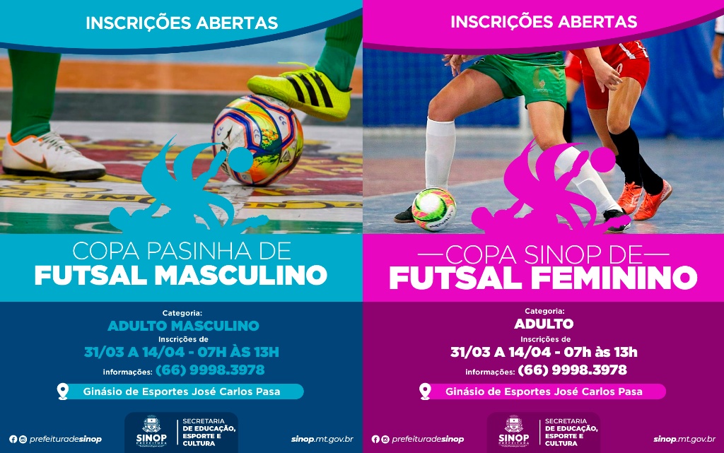 Inscrições abertas para Copa Pasinha e Copa Sinop de Futsal Feminino