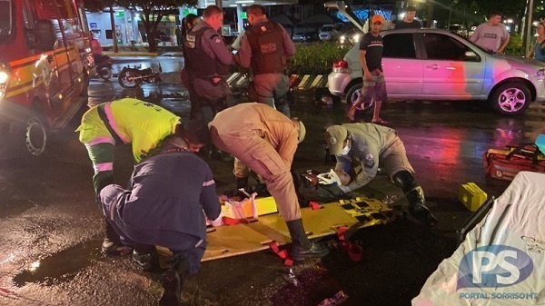 Sorriso: motoboy fica gravemente ferido ao colidir com automóvel em cruzamento