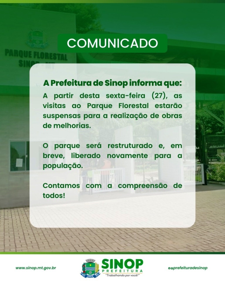 Secretaria suspende visitação ao Parque Florestal para obras de revitalização