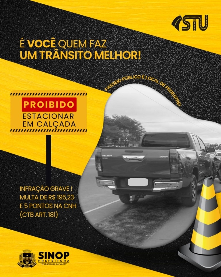 Estacionar em calçada é proibido e pode render multa de R$ 195,23
