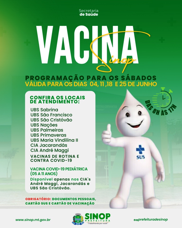 Confira programação de vacinação deste sábado em Sinop