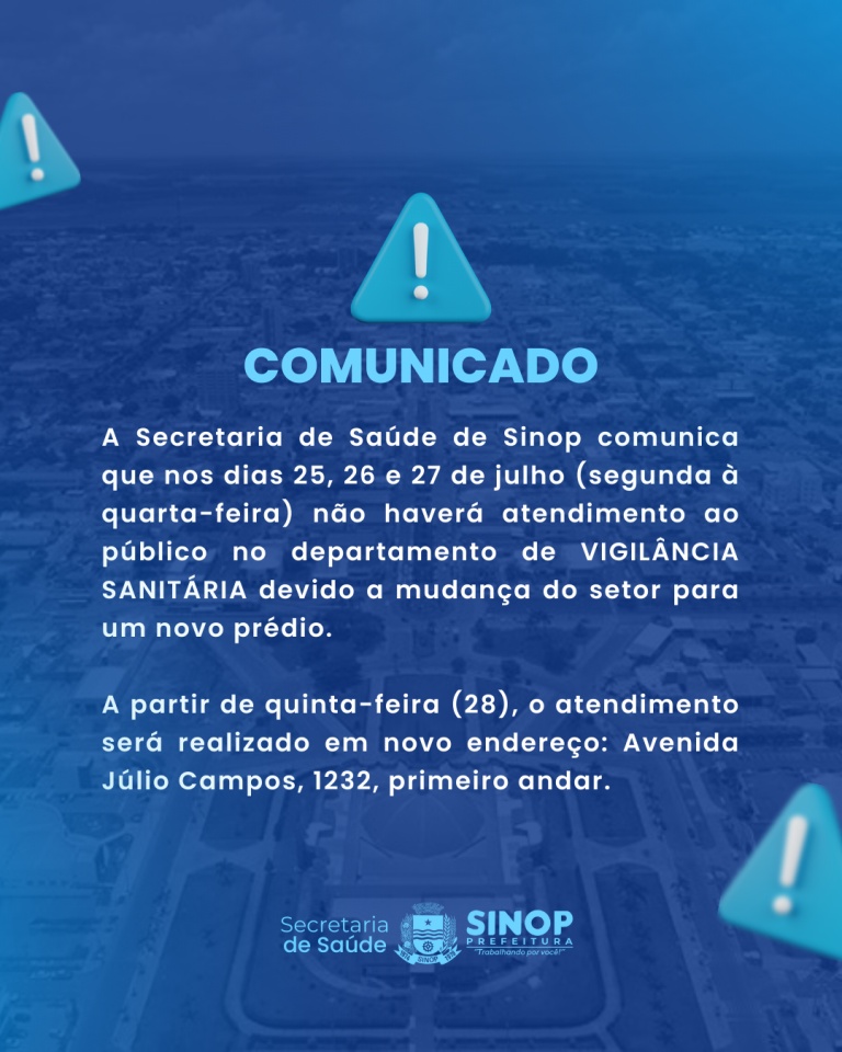 Expediente na Vigilância Sanitária fica temporariamente suspenso