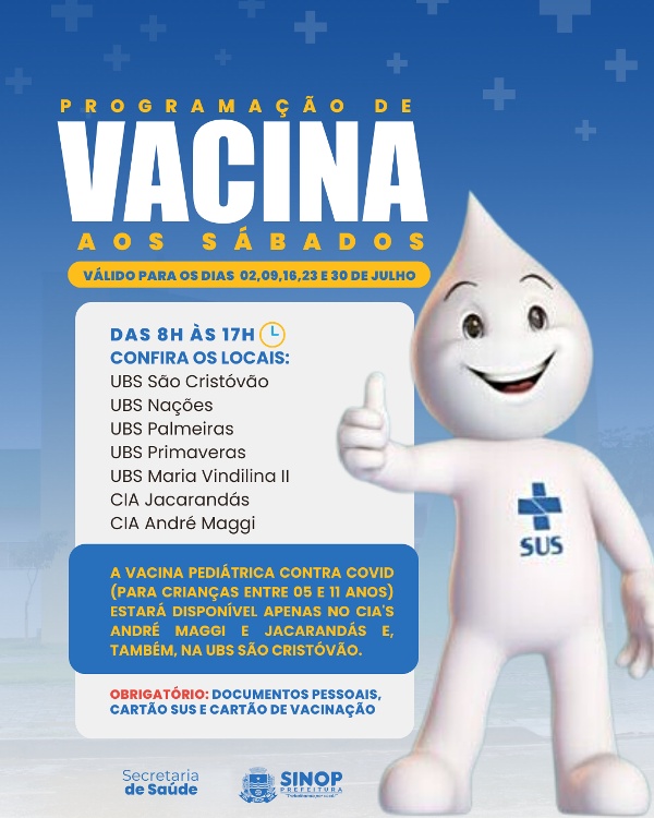Vacinas de rotina e contra Covid-19 seguem disponíveis nesse sábado
