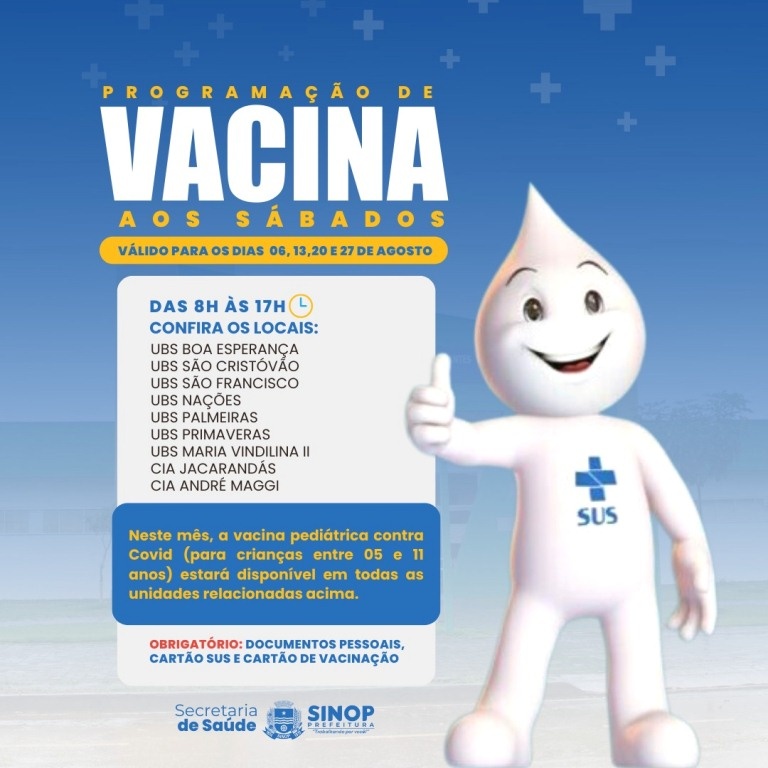 Saúde mantém programação de vacinação aos sábados em agosto