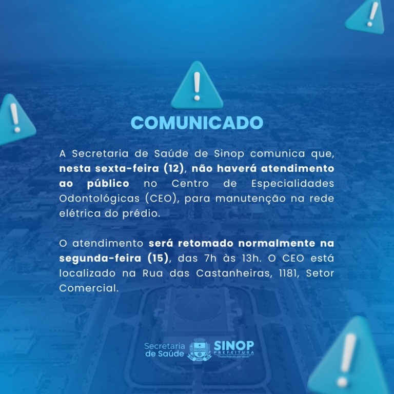 Expediente no Centro de Especialidades Odontológicas será suspenso nesta sexta para melhorias