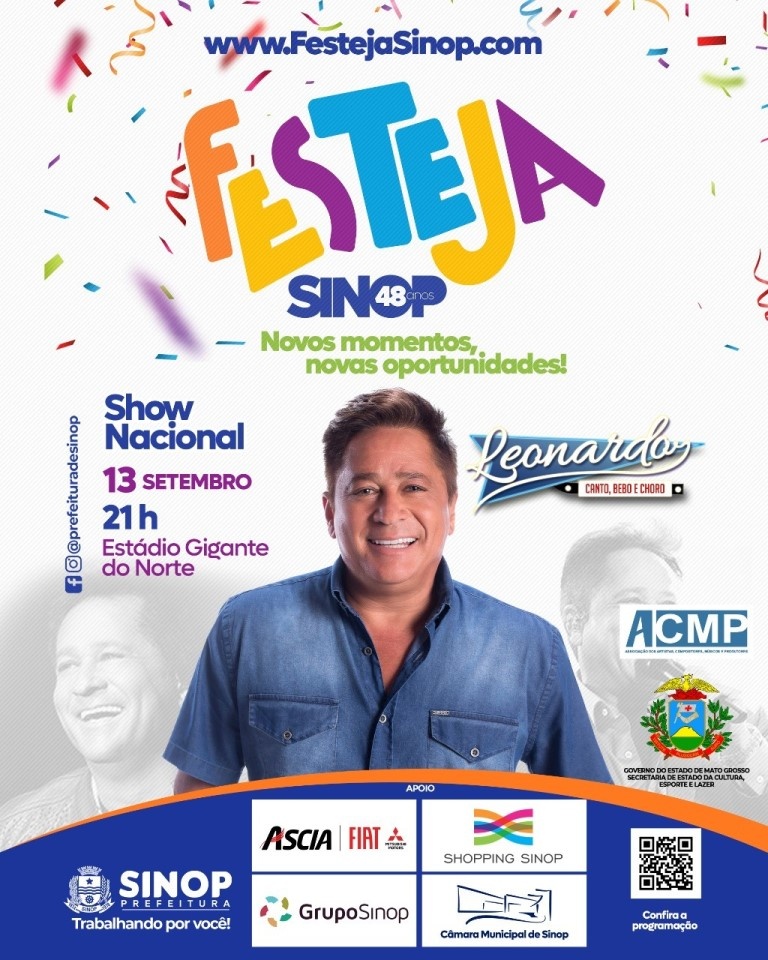 Festeja Sinop continua nesta terça-feira com show nacional de Leonardo