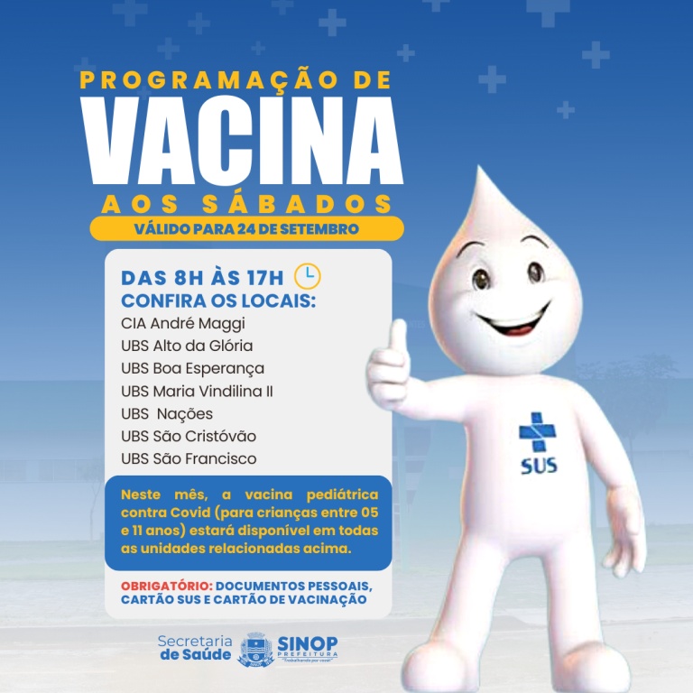 Saúde abre 7 pontos de vacinação neste sábado; confira