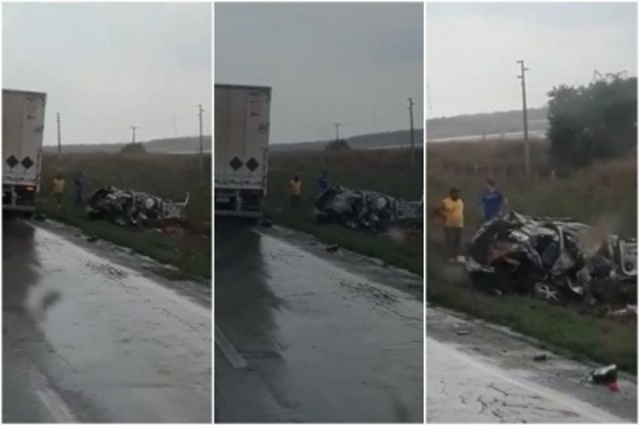 Cinco morrem em acidente entre carro e carreta na BR-163