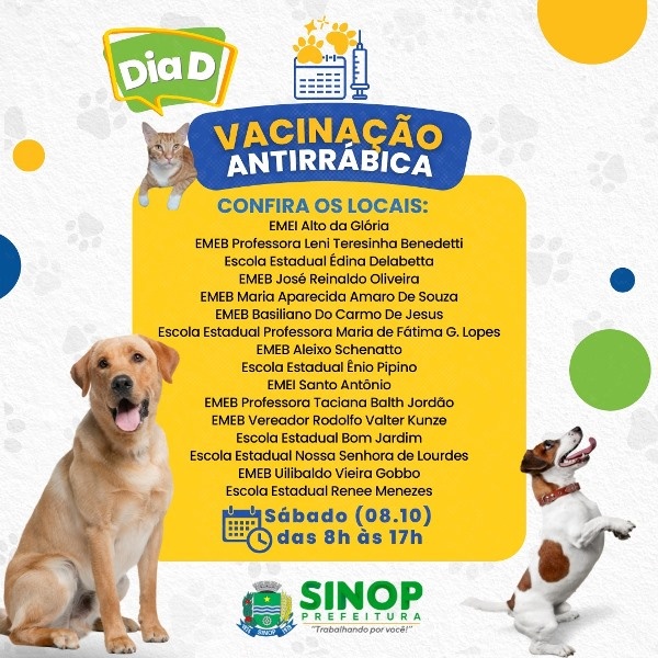 Dia D para vacinação antirrábica será neste sábado