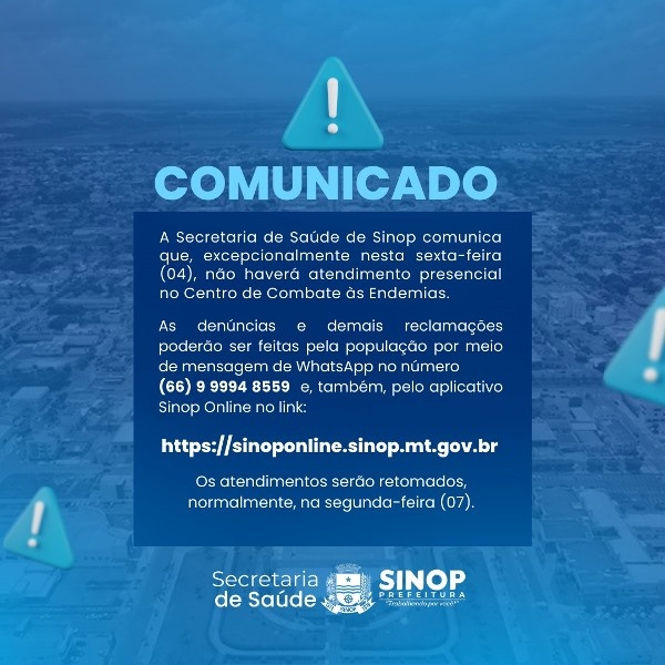 Centro de Endemias não atenderá presencialmente nesta sexta