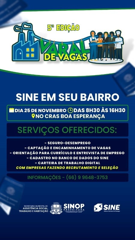 Sinop: SINE no seu bairro acontece nessa Sexta feira (25)