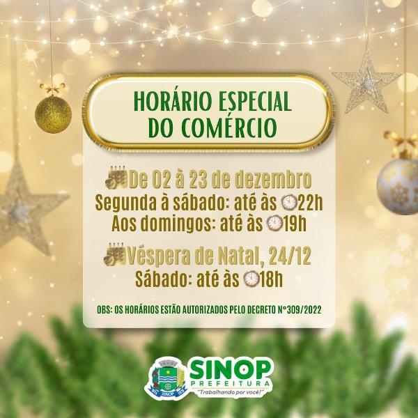 Começa hoje horário especial de funcionamento do comércio em Sinop para impulsionar vendas de Natal