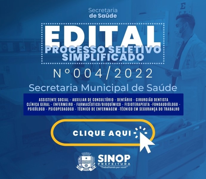 Prefeitura abre inscrições para processo seletivo com 150 vagas na área da Saúde